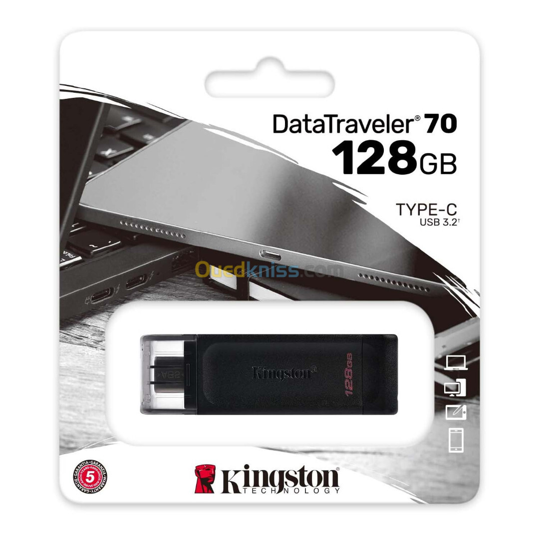 Kingston Flash disk Disque externe Clés USB-C DataTraveler DT70 Type-c 3.2 128GB