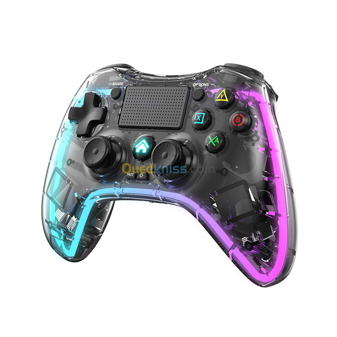 Manette Transparente BSP-P05 sans-fil RGB pour PS4 PS3 PC SWITCH IOS ANDROID