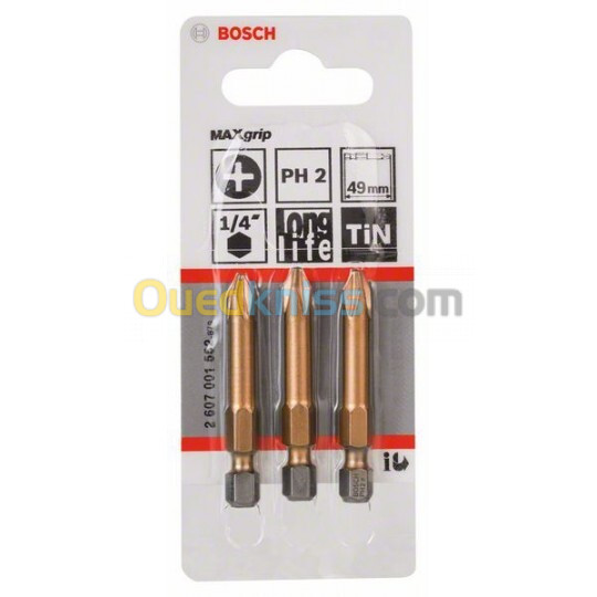 Jeu de 3 embout de vissage PH2 49mm BOSCH MaxGrip 