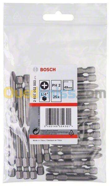 25 Embout de vissage PH2 49mm - BOSCH ExtrHard pour vis cruciformes Phillips