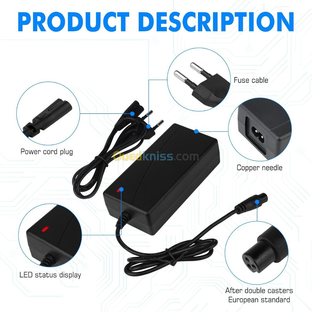 CHARGEUR 42V/1.5A_3TROU-F HOVERBOARDS SCOOTER (D135) REF:8436