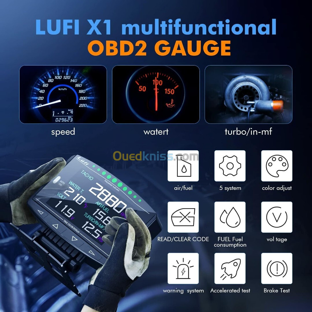 GAUGE obd2 Lufi x1 revolution  Smart Digital Multi-Meter version internationale/anglaise