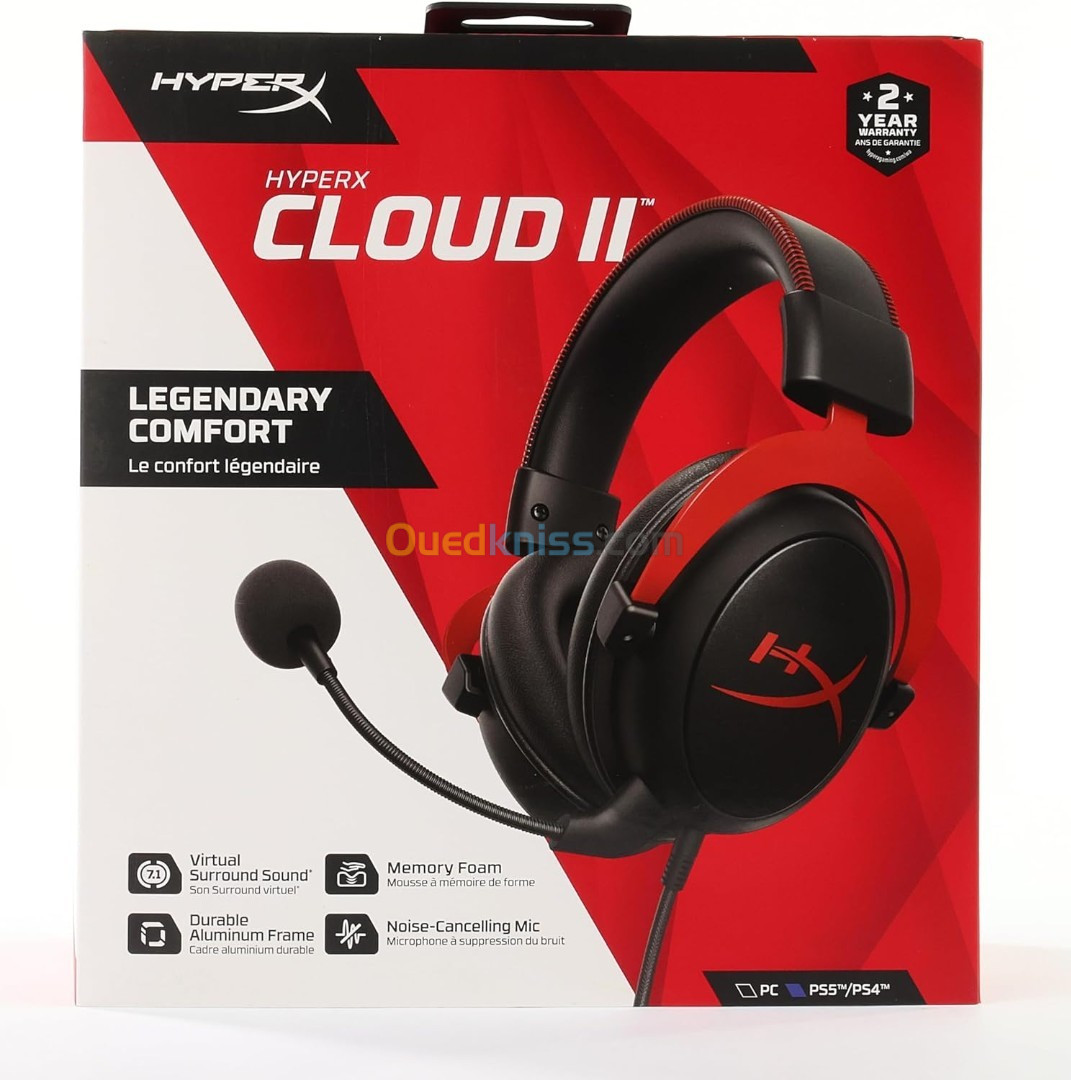 Casque Gaming HYPERX Cloud II avec Micro pour PC/PS4/Mac, Rouge