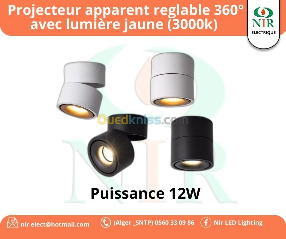 Projecteur apparent réglable 360degré avec lumière jaune (3000k) 