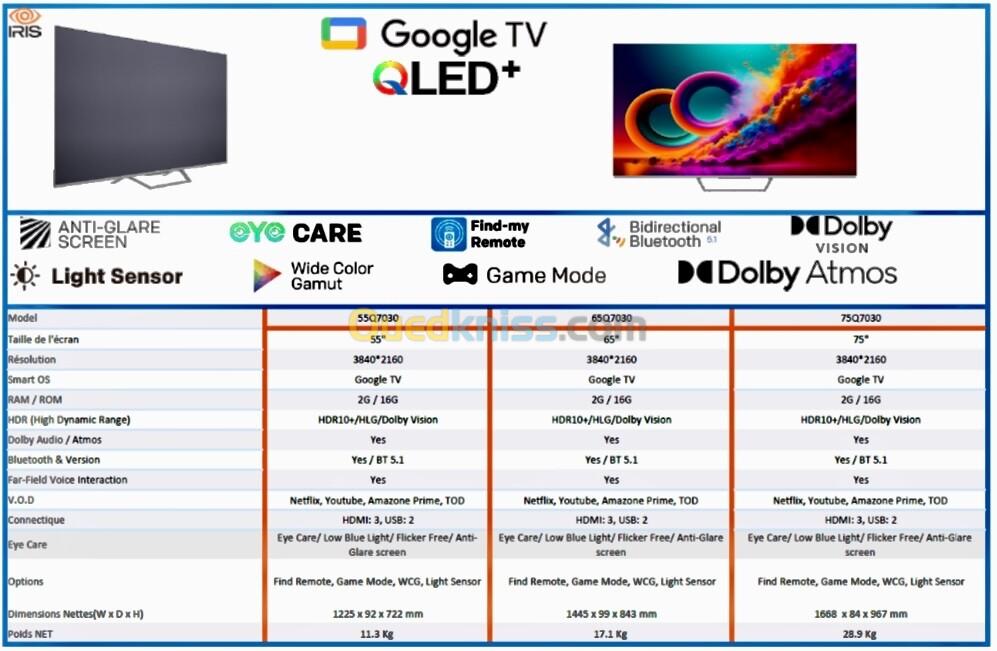 TV IRIS 55" QLED+ Q7030 4K UHD Google TV