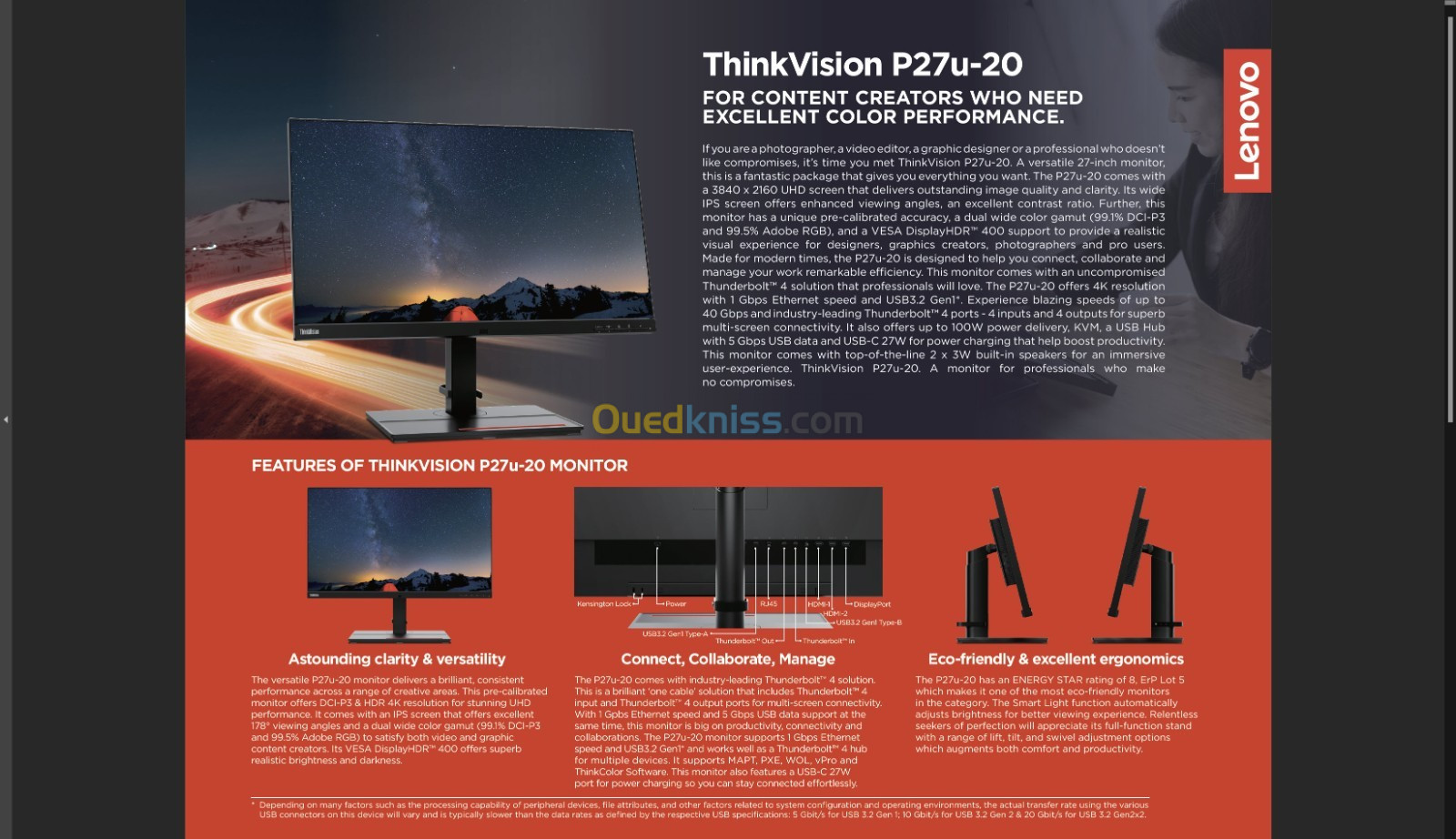 Lenovo ThinkVision P27u-20 27 UHD/4K 10-Bit IPS Monitor