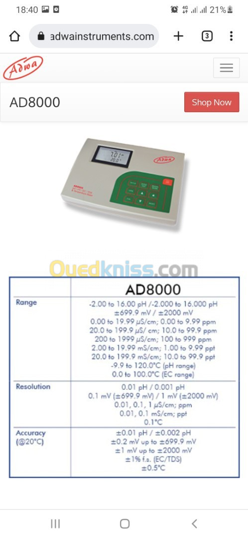 Multiparametre ADWA AD8000 pH EC TDS TEMP