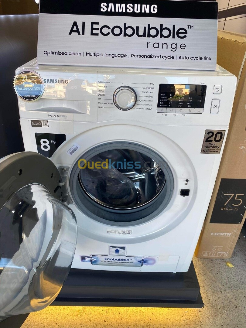 PROMO Machine à laver SAMSUNG Automatique 8Kg 1400Tr/mn Blanc 67000Da/Inox 69000Da