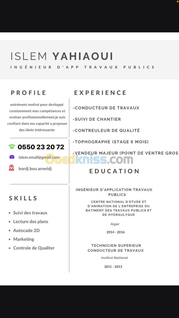 Ingenieur d application travaux publics 