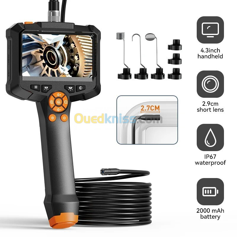 Endoscope industriel pour voiture, caméra à écran IPS de 4,3 pouces IP67 étanche HD1080P 8 mm