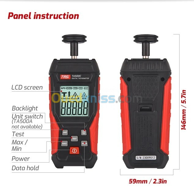 Tachymètre Laser Numérique 3-100000RPM 2 en 1 TA500C TASI 