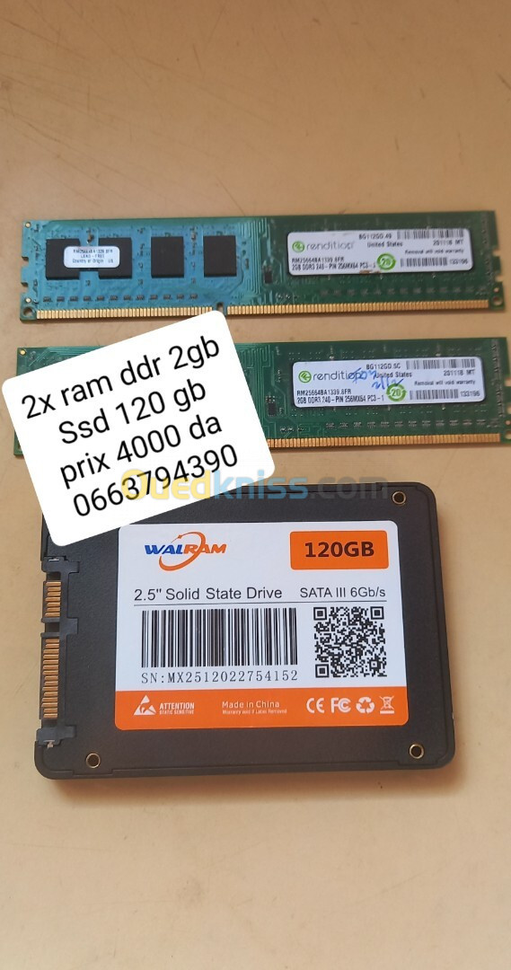 Les ram 4 et 2 gb ddr3 ssd 120