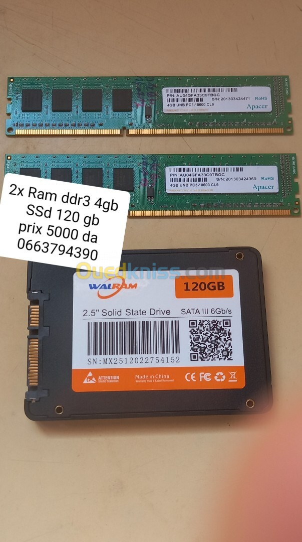 Les ram 4 et 2 gb ddr3 ssd 120