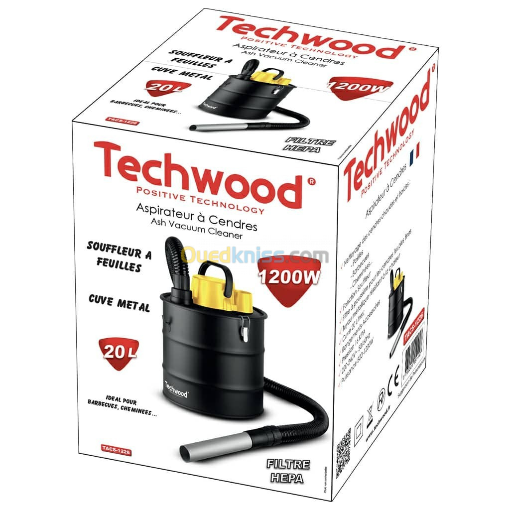 Techwood Aspirateur à Cendres et Souffleur Cuve Métal Pour Barbecues et Cheminées 1200W