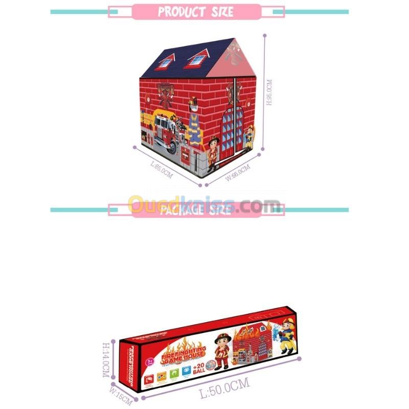  Maison de jeu pour enfants pompiers pliable avec 20 balles