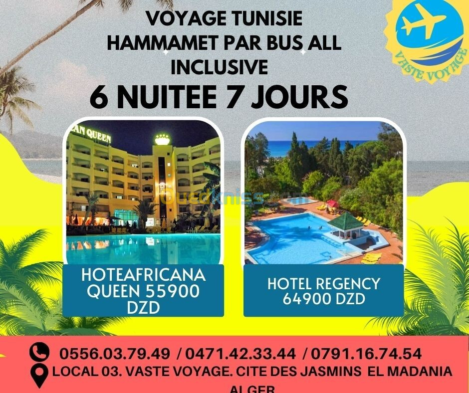  offre Hammamet été 2024  VOYAGE TUNISIE HAMMAMET PAR BUS ALL INCLUSIVE  