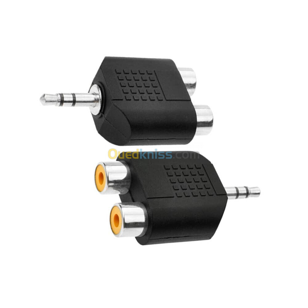 Adaptateur Convertisseur Audio Jack stéréo mâle 3,5 mm vers 2 RCA femelles 