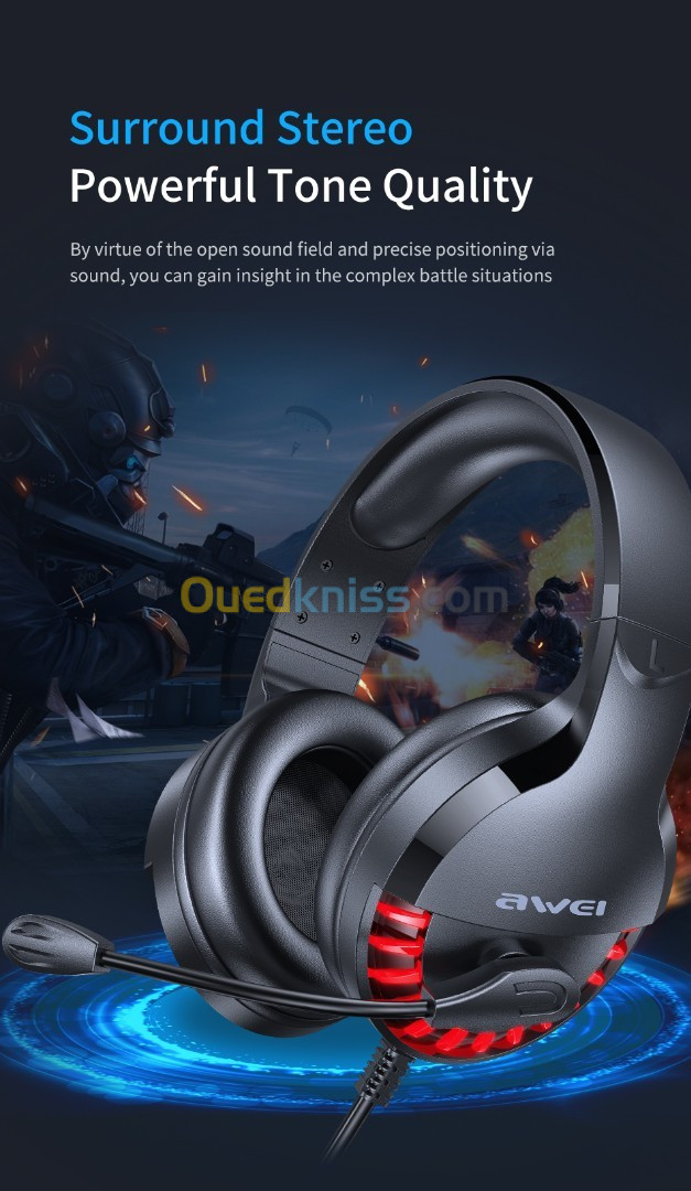 Casque Gaming Stéréo Jack 3.5 Mm + USB Pour Mobile Gaming Pc Ps4 ES-770i AWEI