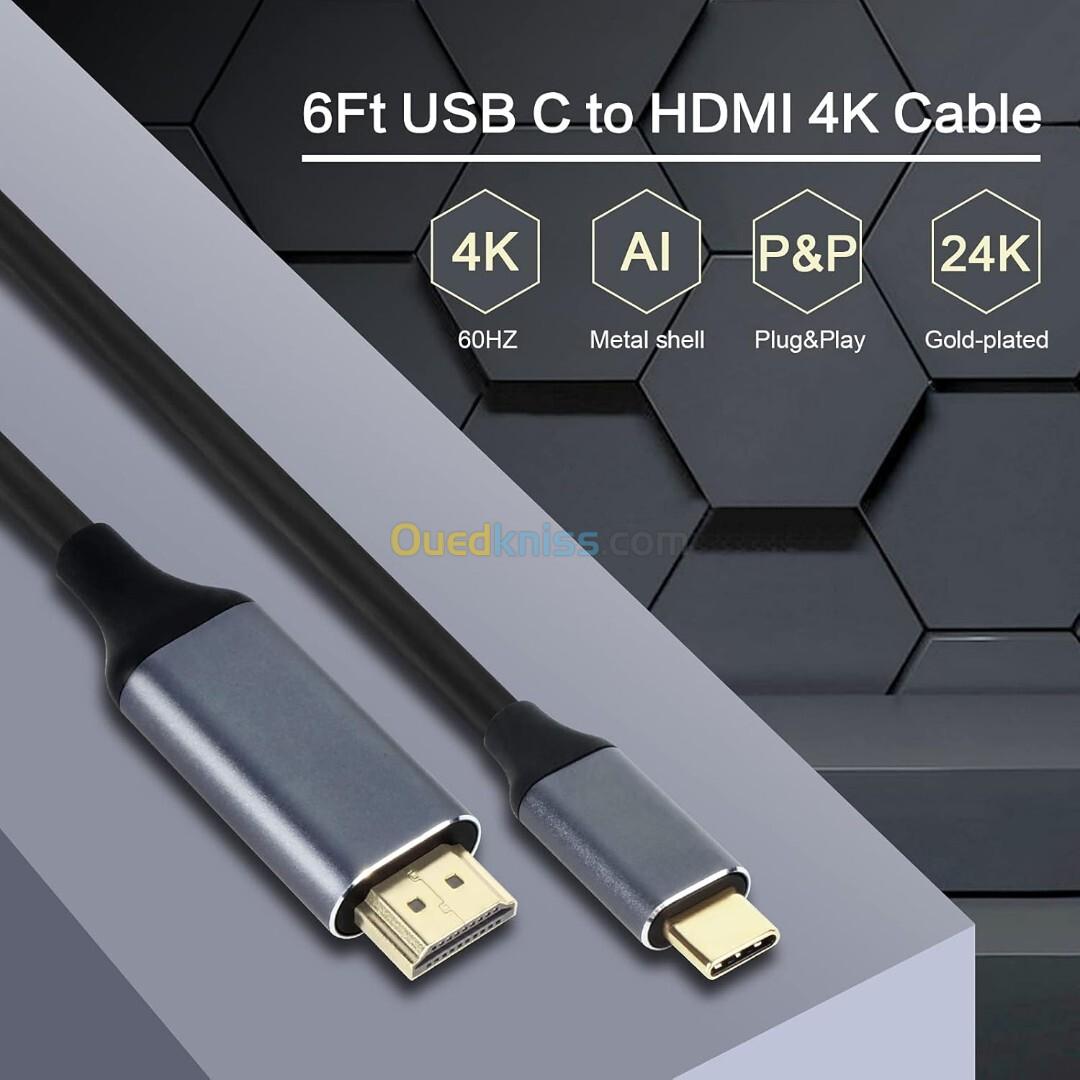 Câble USB-C 3.1 vers HDMI 4K Haute Qualité 1,8M 