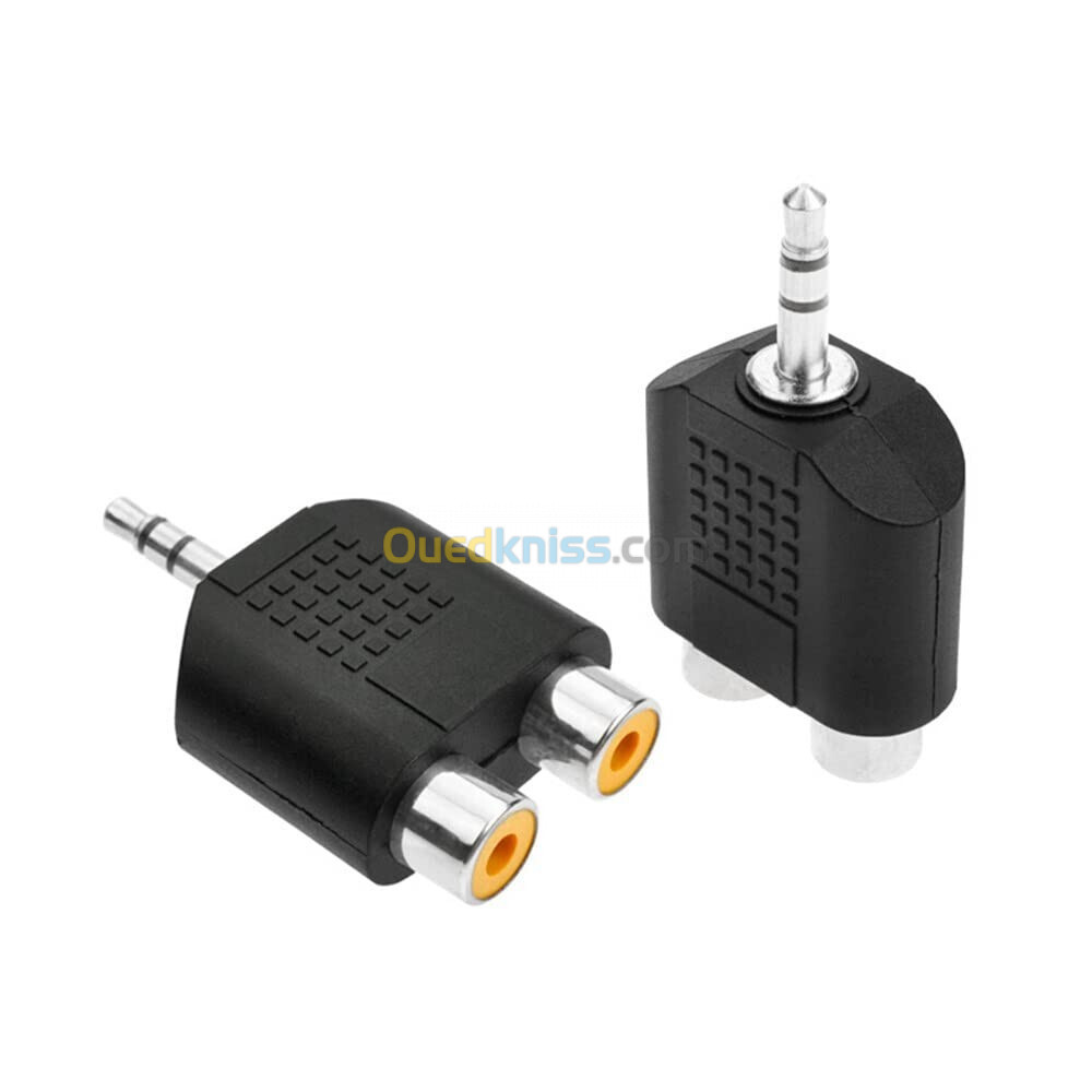 Adaptateur Convertisseur Audio Jack stéréo mâle 3,5 mm vers 2 RCA femelles 