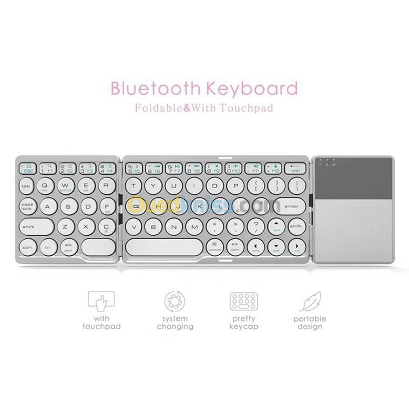 Clavier Bluetooth Pliable à 64 Touches avec Pavé Tactile, Pour iOS/Android/Windows QWERTY + ARAB