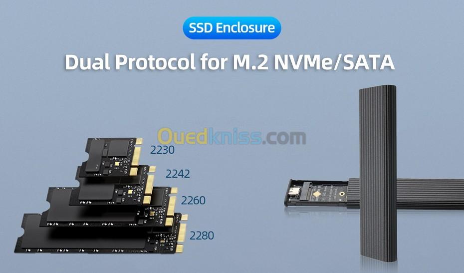 boîtier M2 NVMe 10Gbps à double protocole, boîtier SSD M2 PCIE/ NGFF SATA USB 3.1