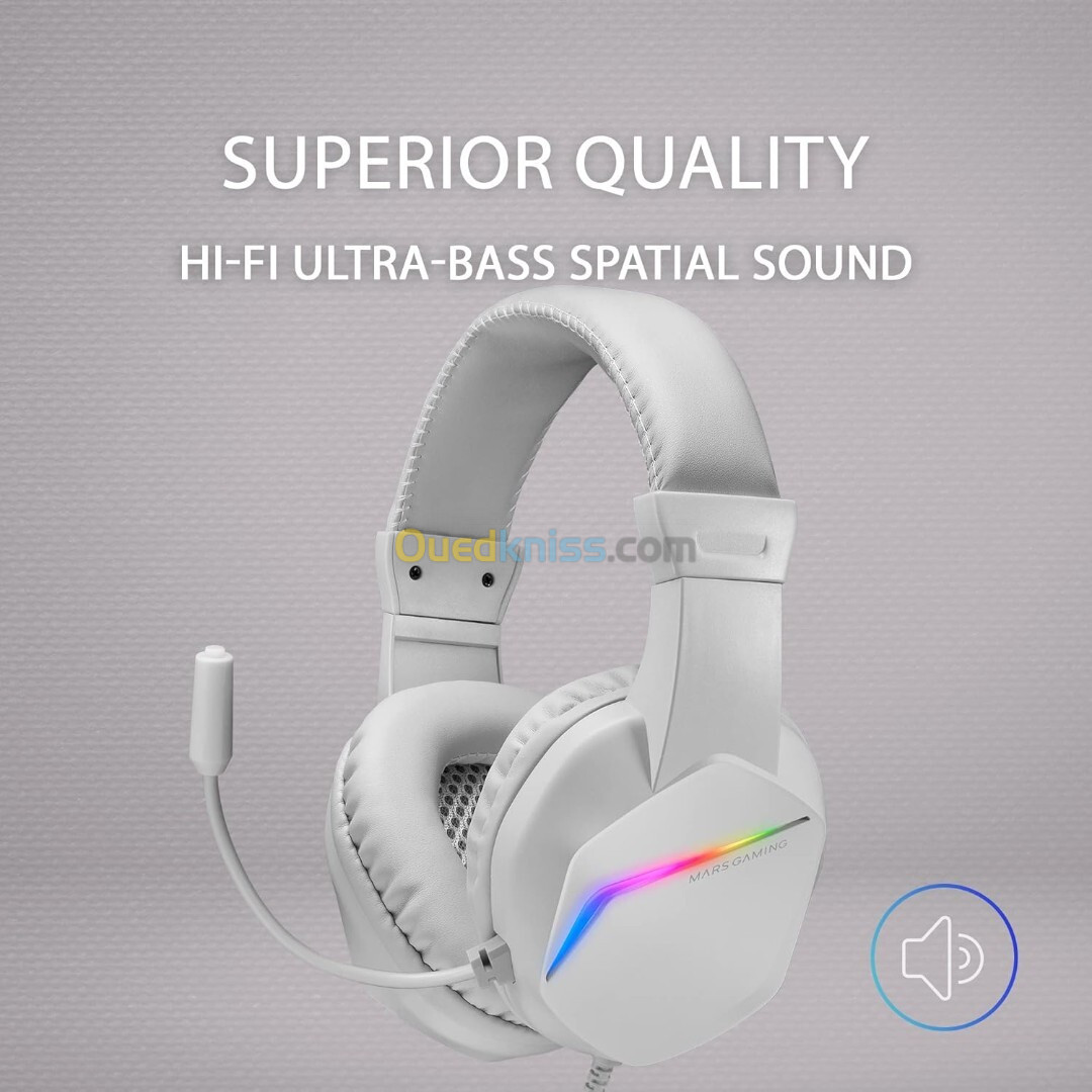 CASQUE MARS GAMING MH122 WHITE RGB