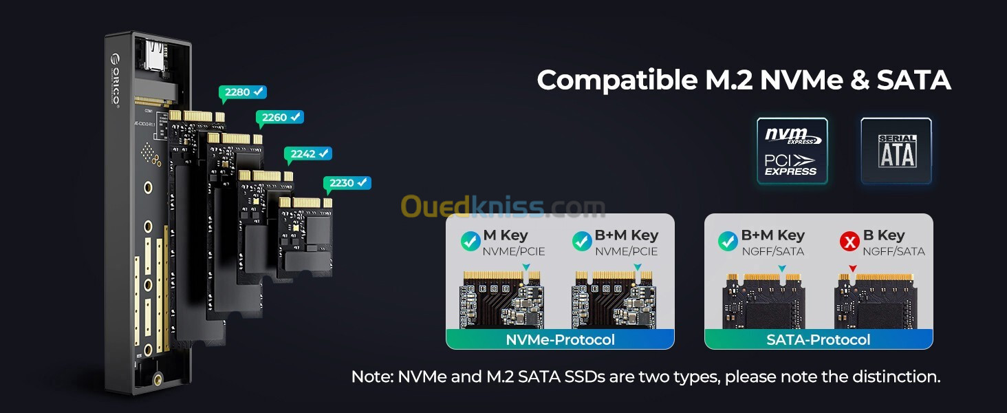 Boîtier / Rack Externe ORICO USB 3.2 USB C Pour Disque SSD M.2 NVME PCI-Express