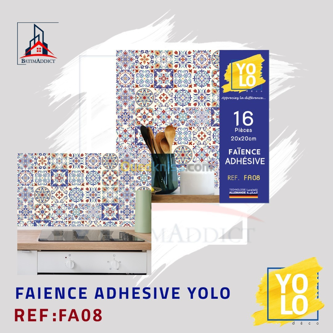 FAÏENCE ADHÉSIVE YOLO DECO  16P 20X20 CM-FA08