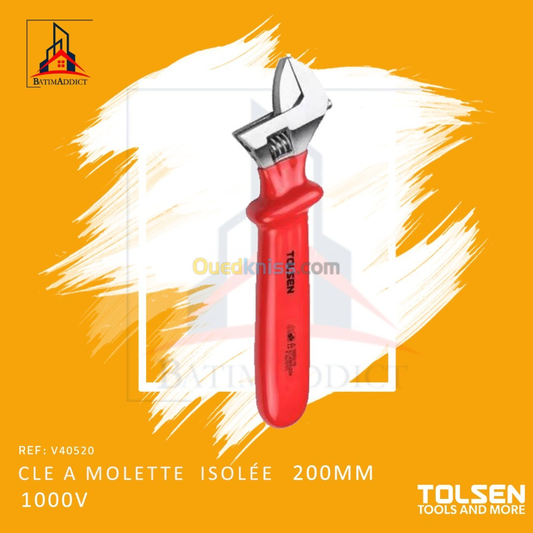 CLÉ A MOLETTE ISOLÉE 1000V 200MM TOLSEN