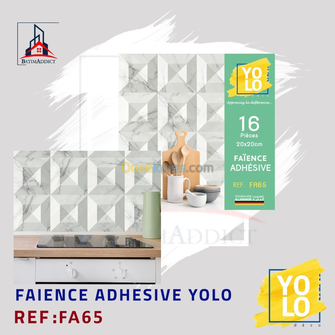 FAÏENCE ADHÉSIVE YOLO DECO  16P 20X20 CM-FA65