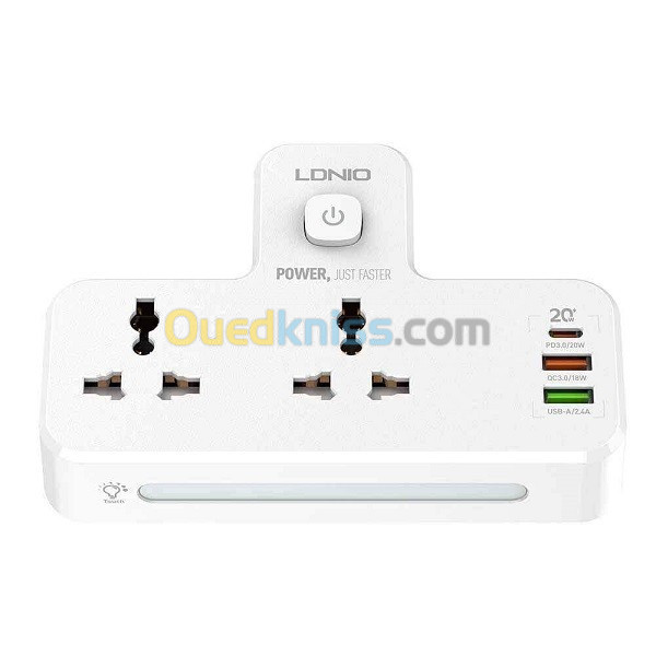 Multiprise LDNIO SC2311 avec 3 USB 20W et 2 prises électriques et veilleuse