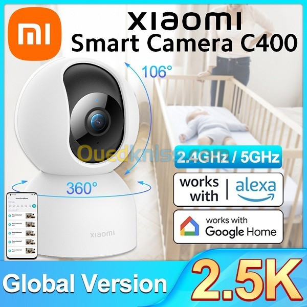 Xiaomi Mi Smart Camera C400 2.5K Caméra Surveillance WiFi Caméra 360°, 4MP,  Détection Humaine par l'IA
