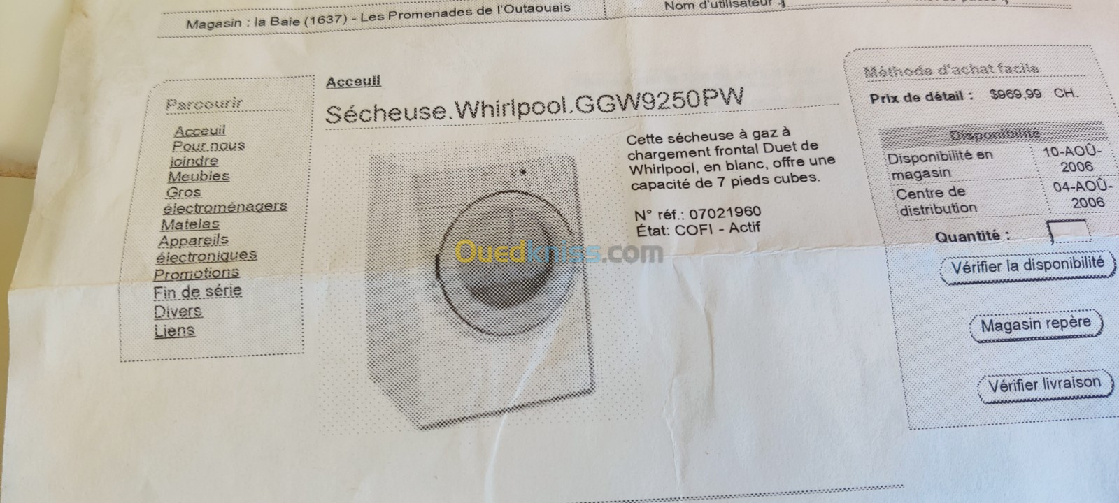 Sécheuse Whirlpool GGW9250PW à Gaz 