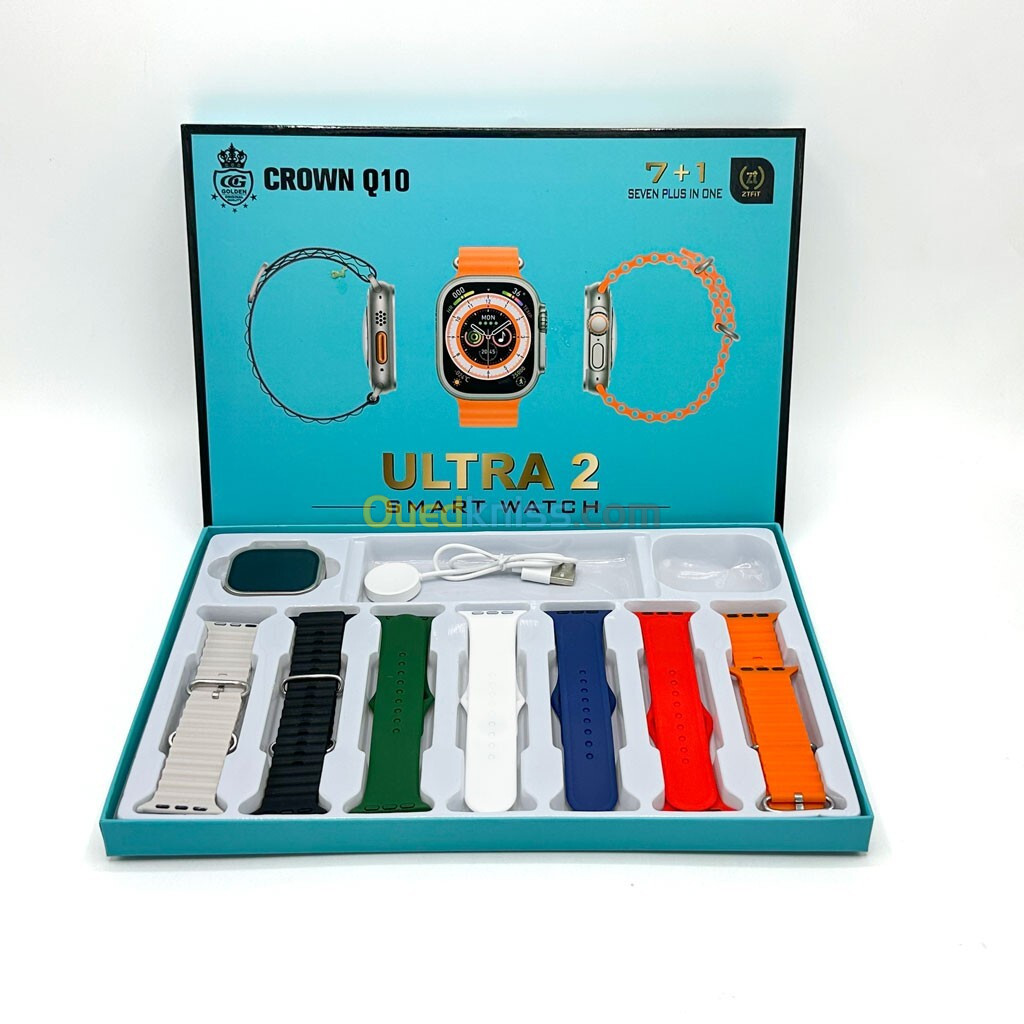 Crown Q10 Smart Watch Ultra 2 avec 7 Bracelets