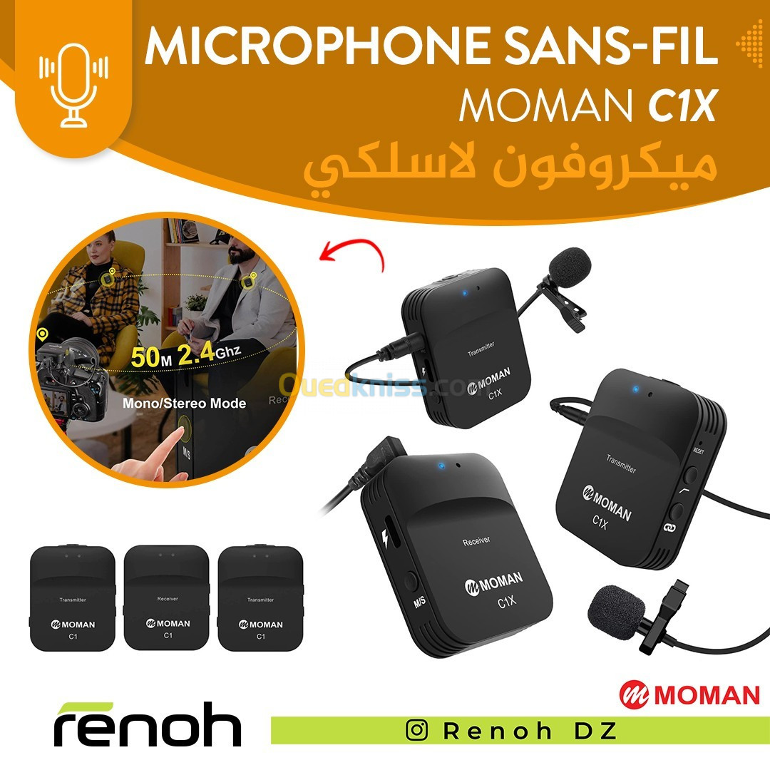 Microphone Sans-Fil MOMAN C1X Pour Interview et Studio