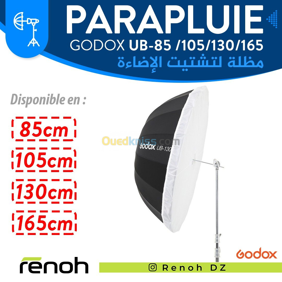 Godox – parapluie noir parabolique réfléchissant