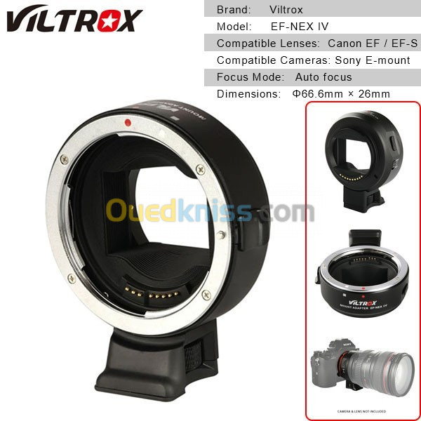 Viltrox EF NEX IV Adaptateur pour Connecter des Objectifs de CANON EOS à des Appareils SONY