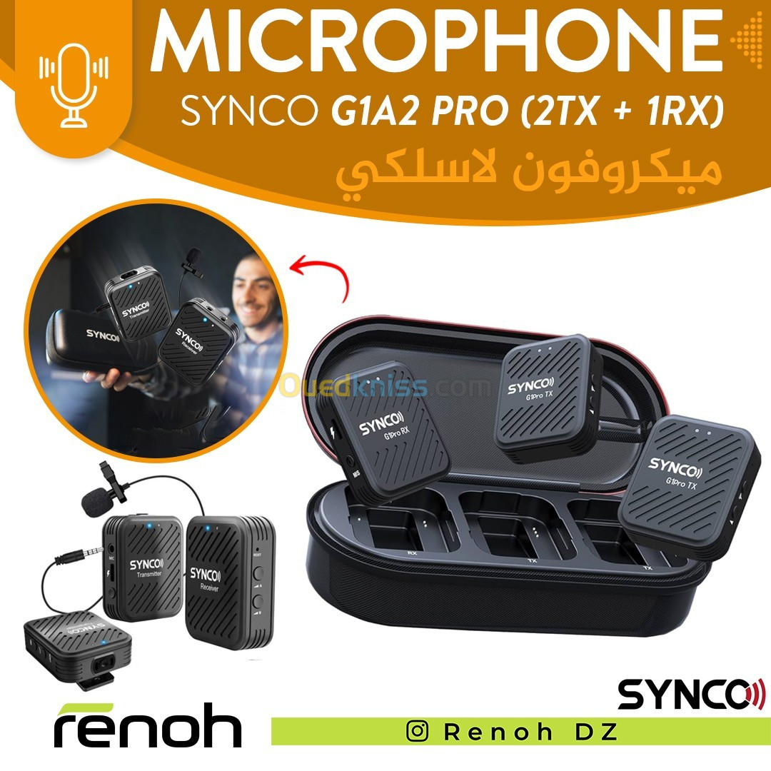 Microphone Sans-Fil SYNCO G1A2 PRO (2-TX + 1-RX)