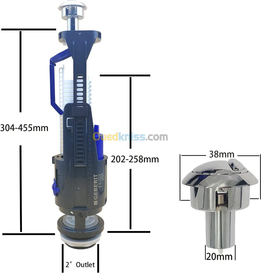 Mécanisme de Chasse Complet GEBERIT à Double Poussoir 3 / 6L + Robinet Flotteur Vertical