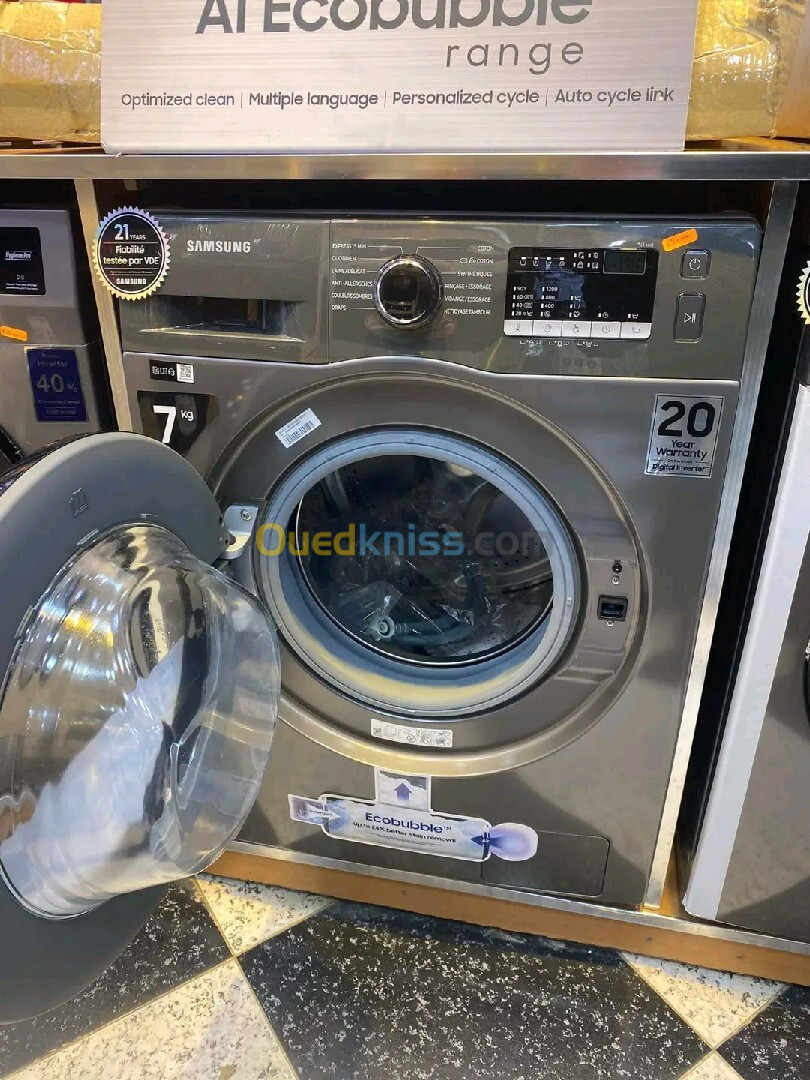 Lave linge automatique samsung 7kg EcoBubble blanc gris 