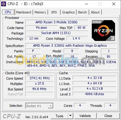 AMD Ryzen 3 3200G Quad-Core Processor with Radeon Vega 8 Graphics