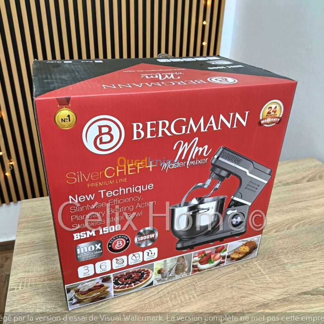 BERGMANN Pétrin double crochet SilverChef + 4 accessoires 6L 1800w