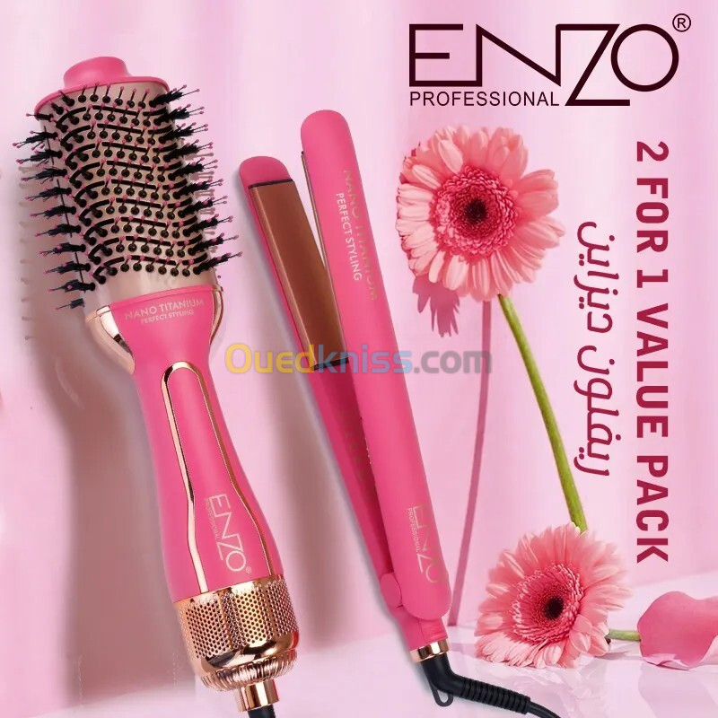 ENZO Pack 2en1 brosse et lisseur Volumateur One step combo REVLON DESIGN 