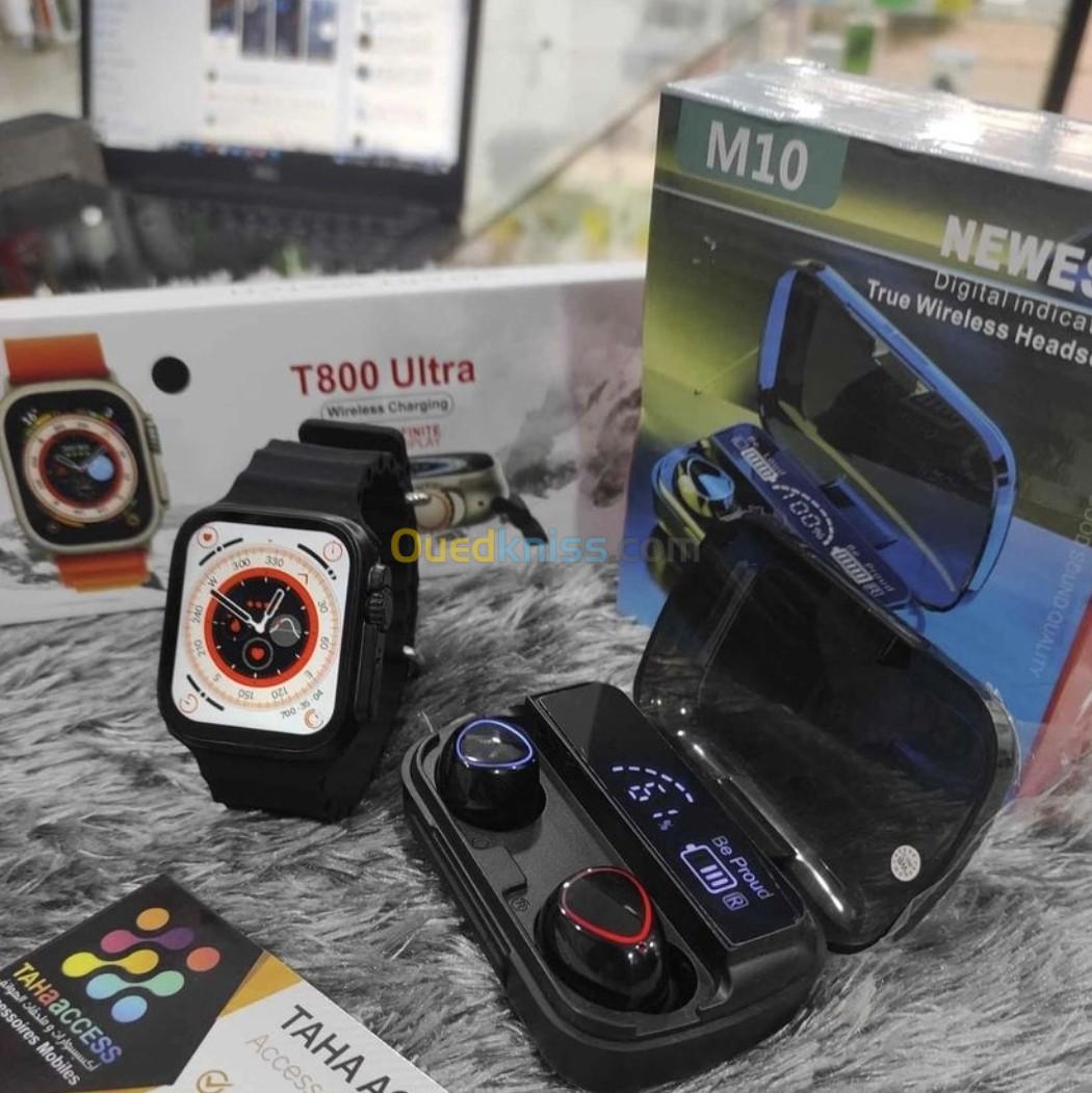 Pack smart watch t800 ultra + écouteurs Bluetooth M10 avec power bank  توصيل متوفر 