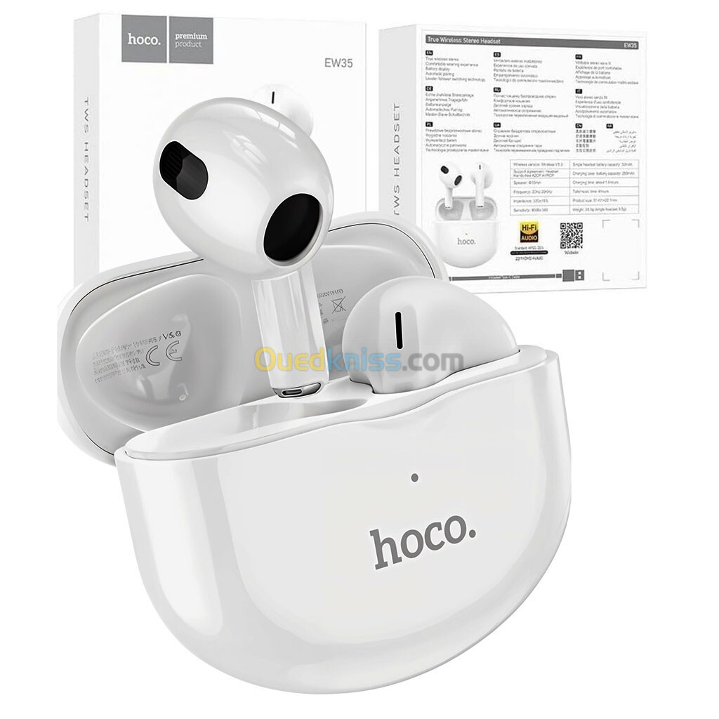 Écouteurs sans fil Bluetooth V5.3 Hoco EW35 Blanc