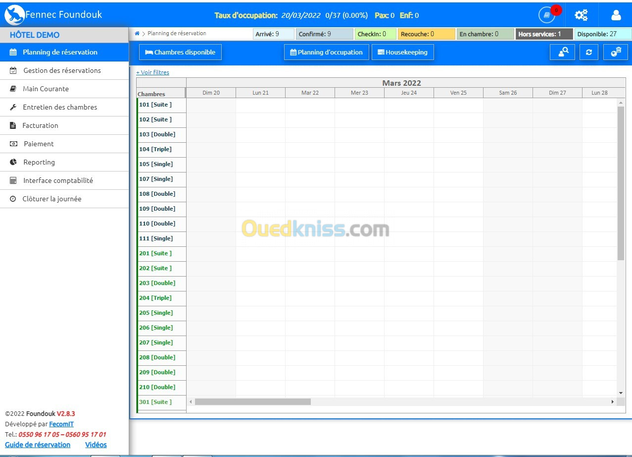 Logiciel d'hébergement  Fennec foundouk pour les hotels/dortoirs