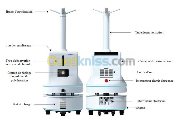 Robot pulvérisateur nettoyant et désinfectant des hopitaux , salle de soins et blocs opératoires