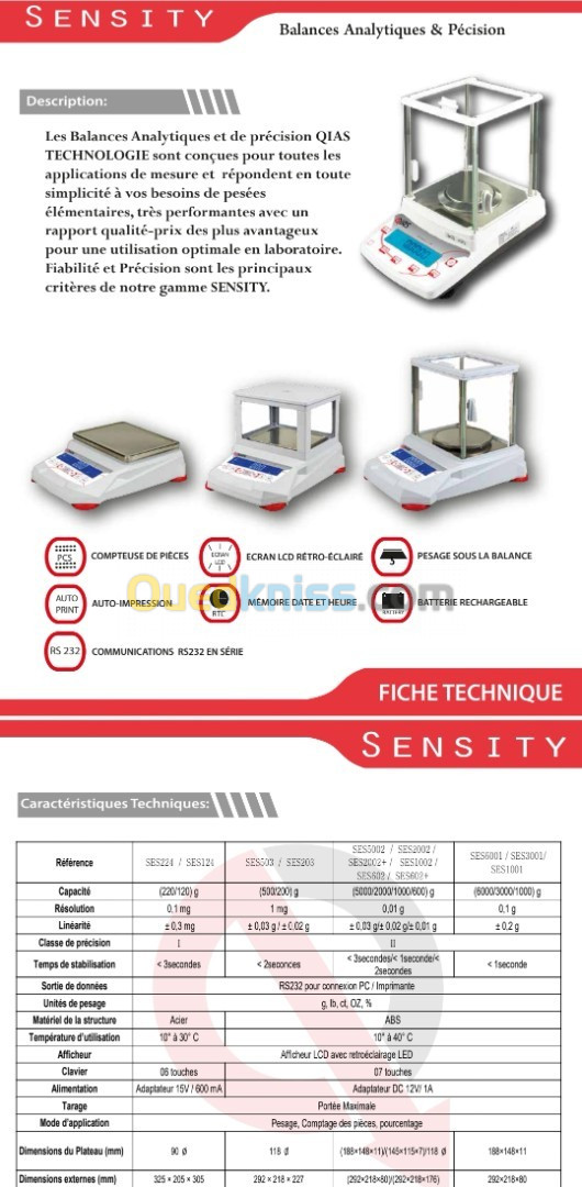 Balance analytique et balance de précision 