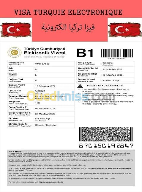 Visa électronique Turquie 